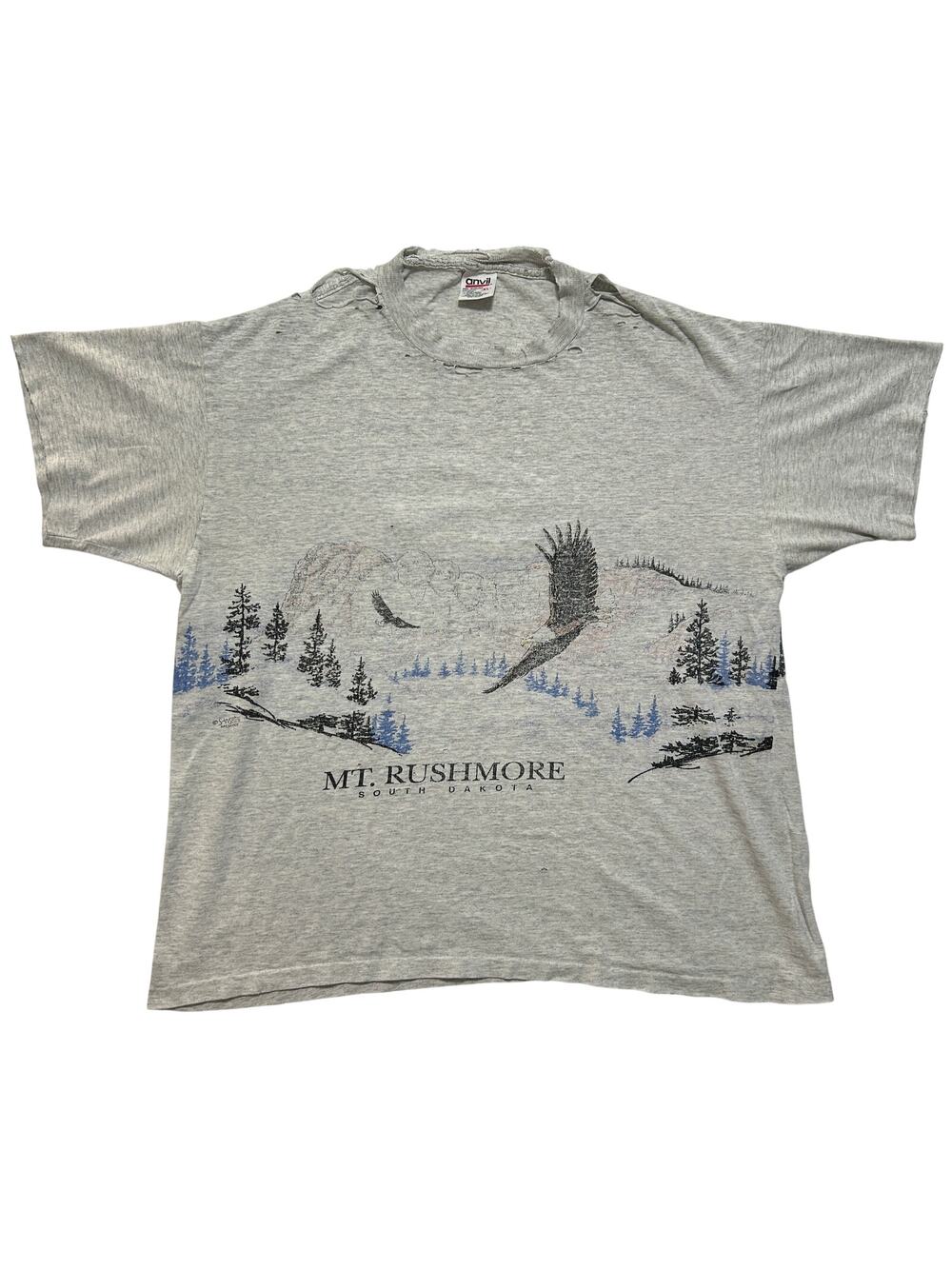 VTG 90s Mt Rushmore Nature Warp Around Graphic Faded Distressed T-Shirt Gray XL
